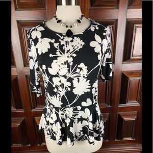 APT 9 Black & White Floral Peplum waist Top